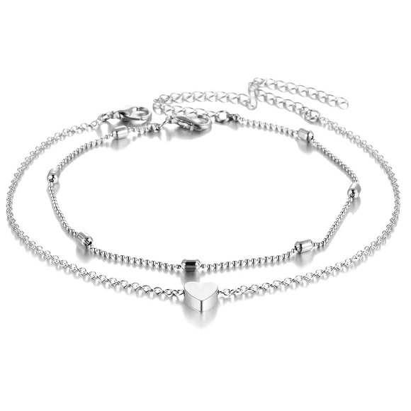 Floating Heart Silver Toned Dainty Anklet Set - Picture 3 of 4
